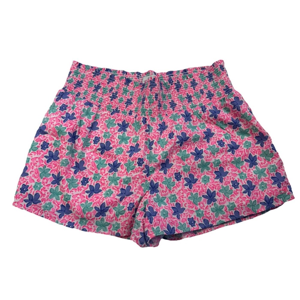 Vineyard Vines Floral Smocked Pull On Shorts Womens XL Plumeria Malibu Pink Prep